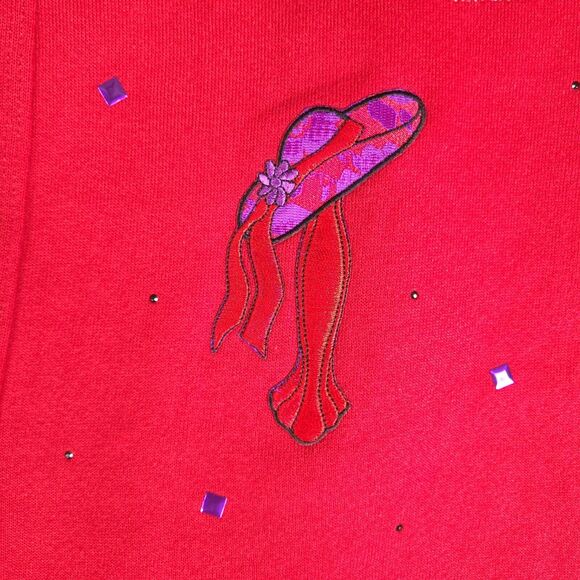 Vintage Jerzees Cardigan Sweater Womens One Size Red Embroidered Lady Poodle‎ - Picture 6 of 15